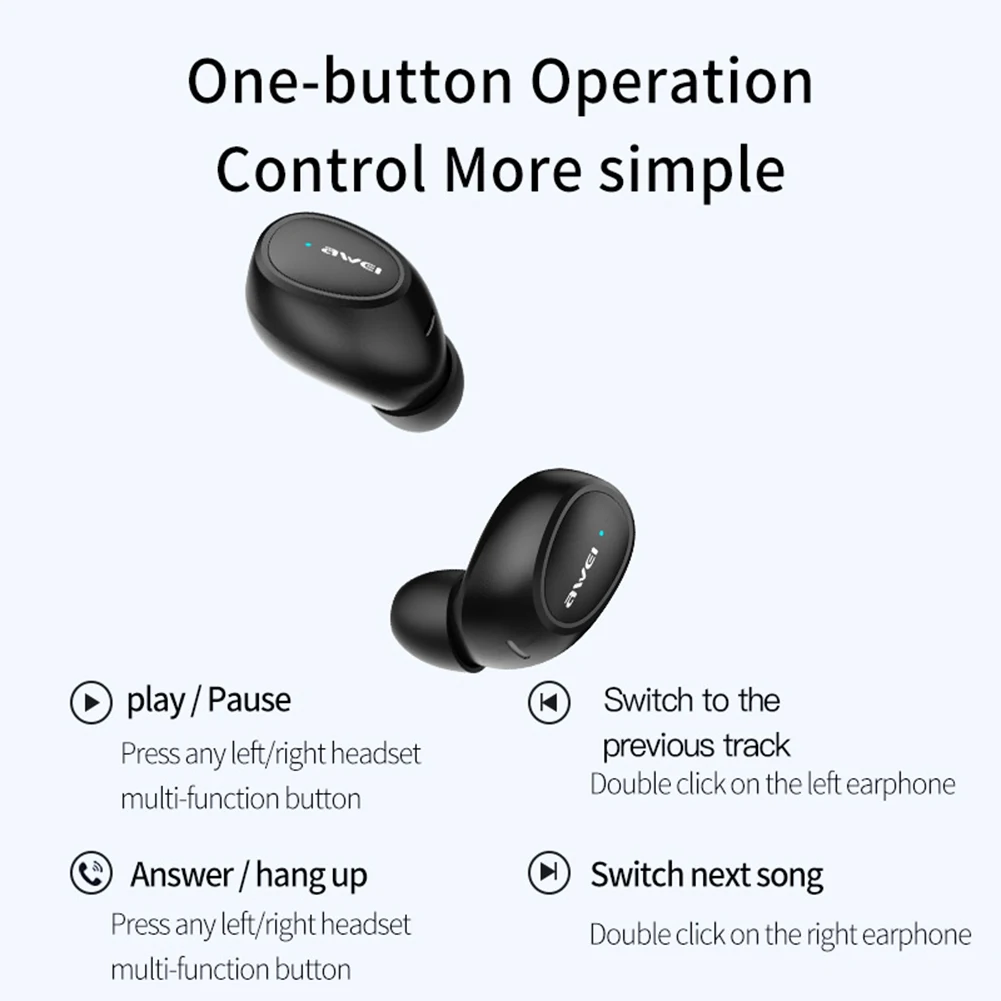AWEI TWS V5.0 мини беспроводные bluetooth наушники беспроводные наушники с микрофоном стерео наушники Спортивная гарнитура сенсорное управление