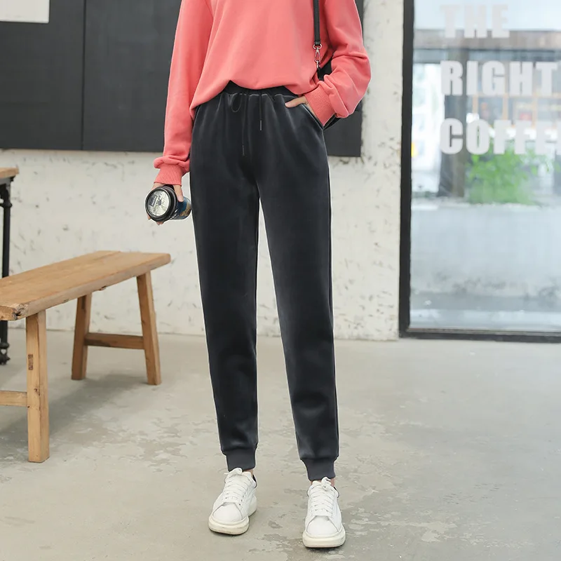 Осенне-зимние повседневные брюки с эластичным поясом и карманами Теплые