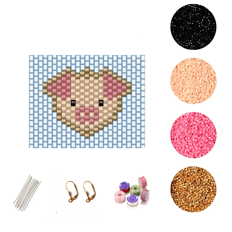 

FAIRYWOO Pig Tassel Earring Cute Animal Earring Miyuki Beaded DIY Accessories Jewelry Making Kit For Girls Sweet Gifts Wholesale