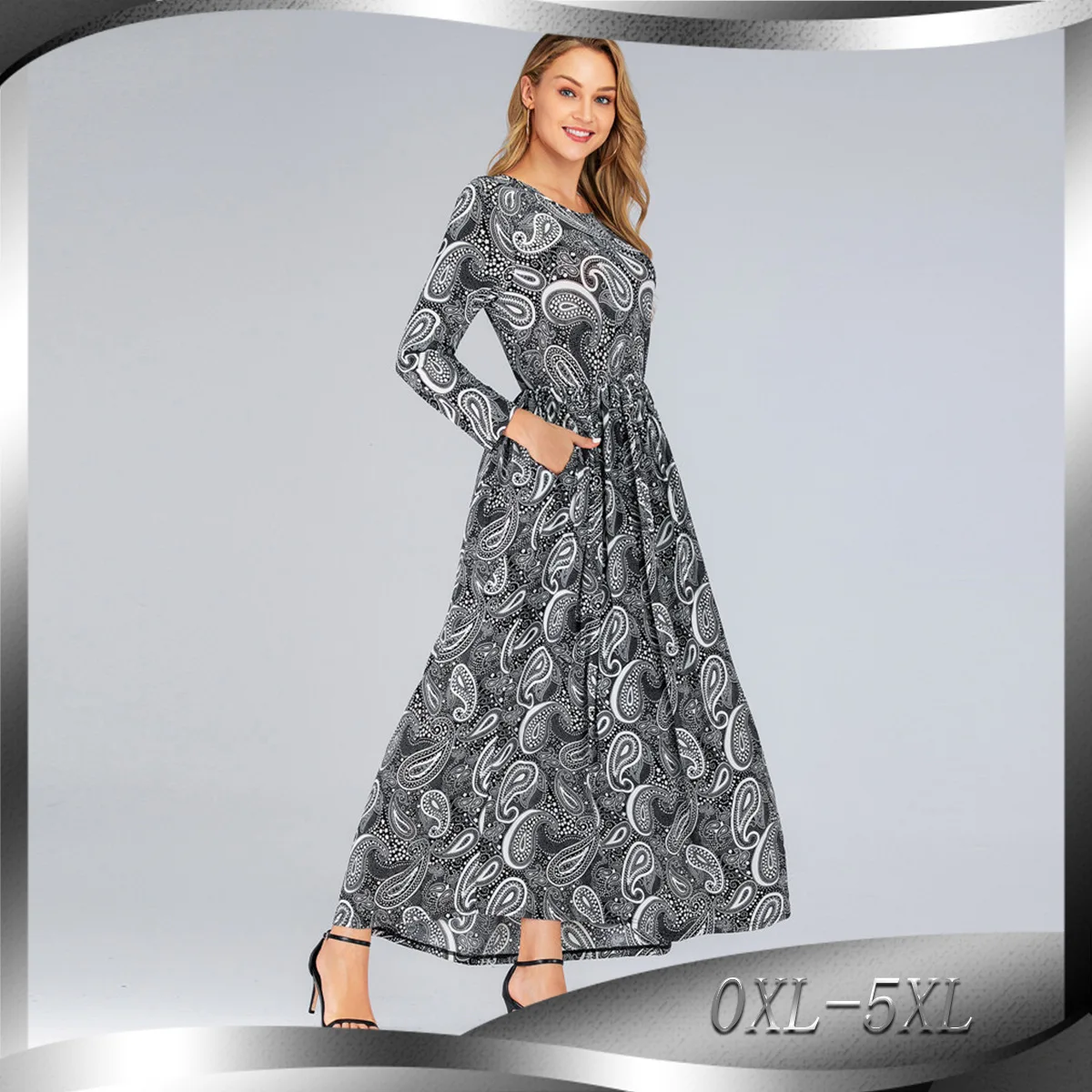 

Платье Абая кафтан размера плюс повседневное женское платье с круглым вырезом и с длинными рукавами тонкий печатных платье без рукавов с бо...