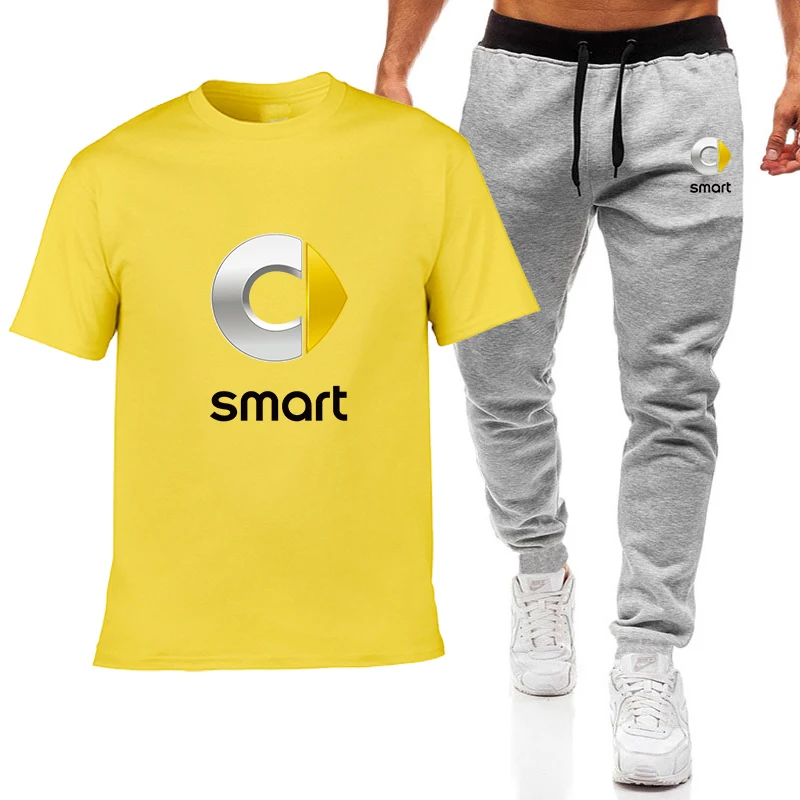 

2021 popular new SMART car logo printed pure cotton men's T-shirt + Sports length pants Set high quality Tshirt sport running