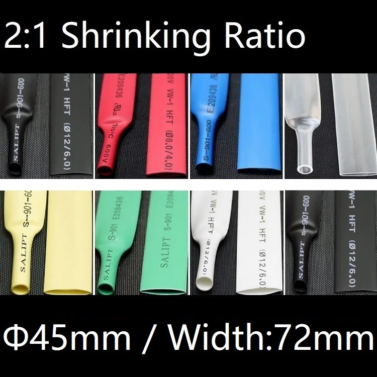 

Dia 45mm (Width 72mm) Heat Shrink Tube 2:1 Polyolefin Thermal Cable Sleeve Insulated Wire Protector Wrap DIY Connector Repair