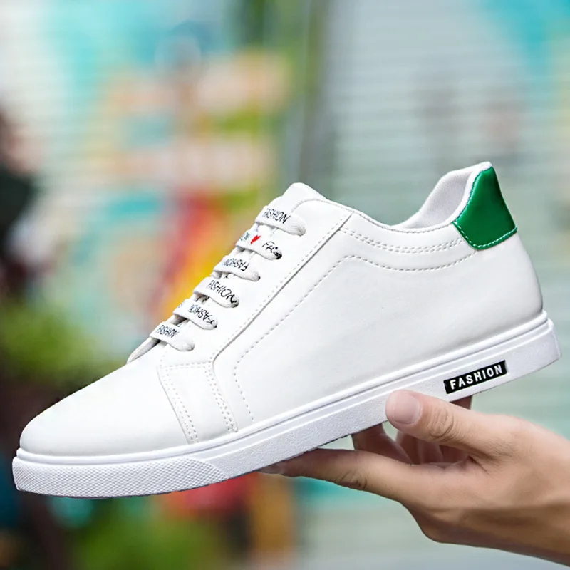 

Casual vulcanized shoes for men white leather sneakers flat round toe rubber sneakers mans comfy shoes