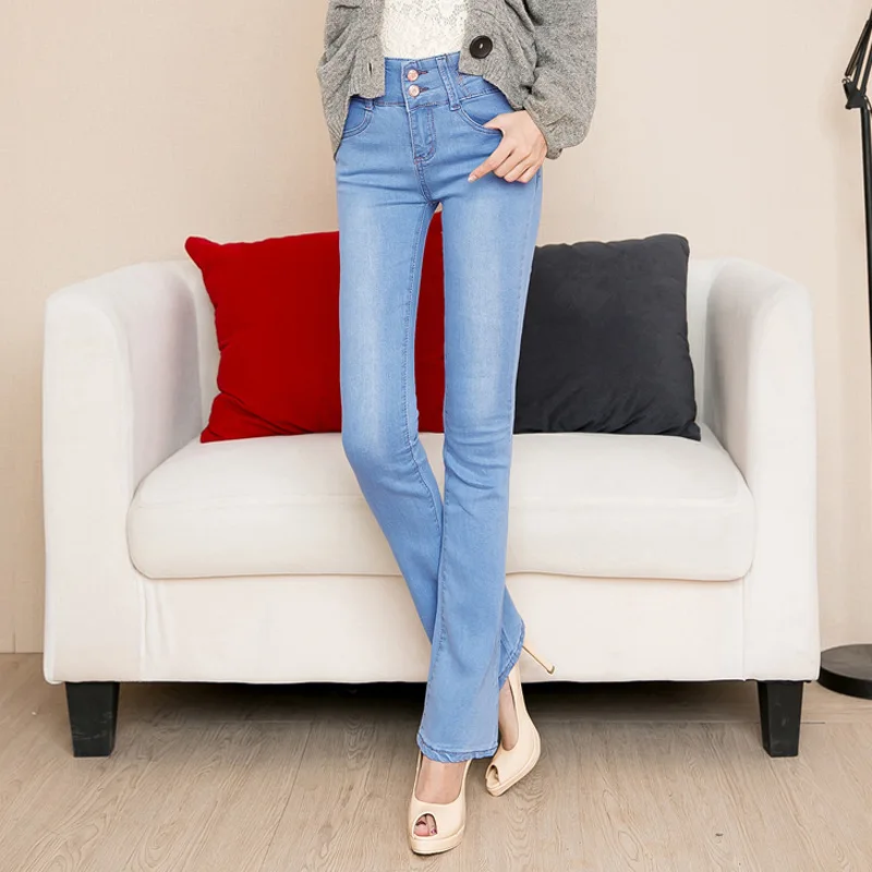 Light blue GareMay, Осень-зима, черные джинсы с высокой талией, женские корейские винтажные вельветовые толстые расклешенные женские джинсы с широкими штанинами размера плюс - Цвет: Light blue