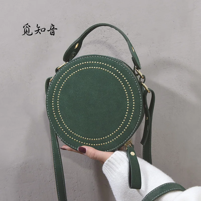 Винтажные круглые сумки через плечо из нубука для женщин 2019 женские кошельки и