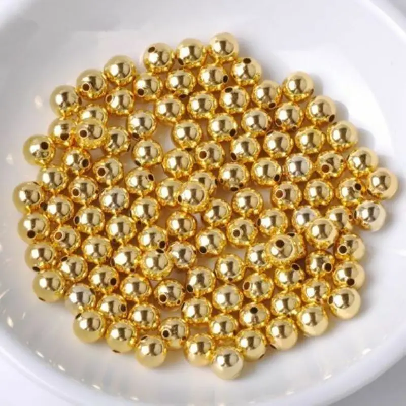 

50Pcs Pure Solid 14K Yellow Gold Lucky Loose Beads For Bracelet Or Chain 3mm