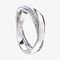 925 sterling silver pan shiny silver double row with crystal interlaced ring for women wedding party fashion jewelry