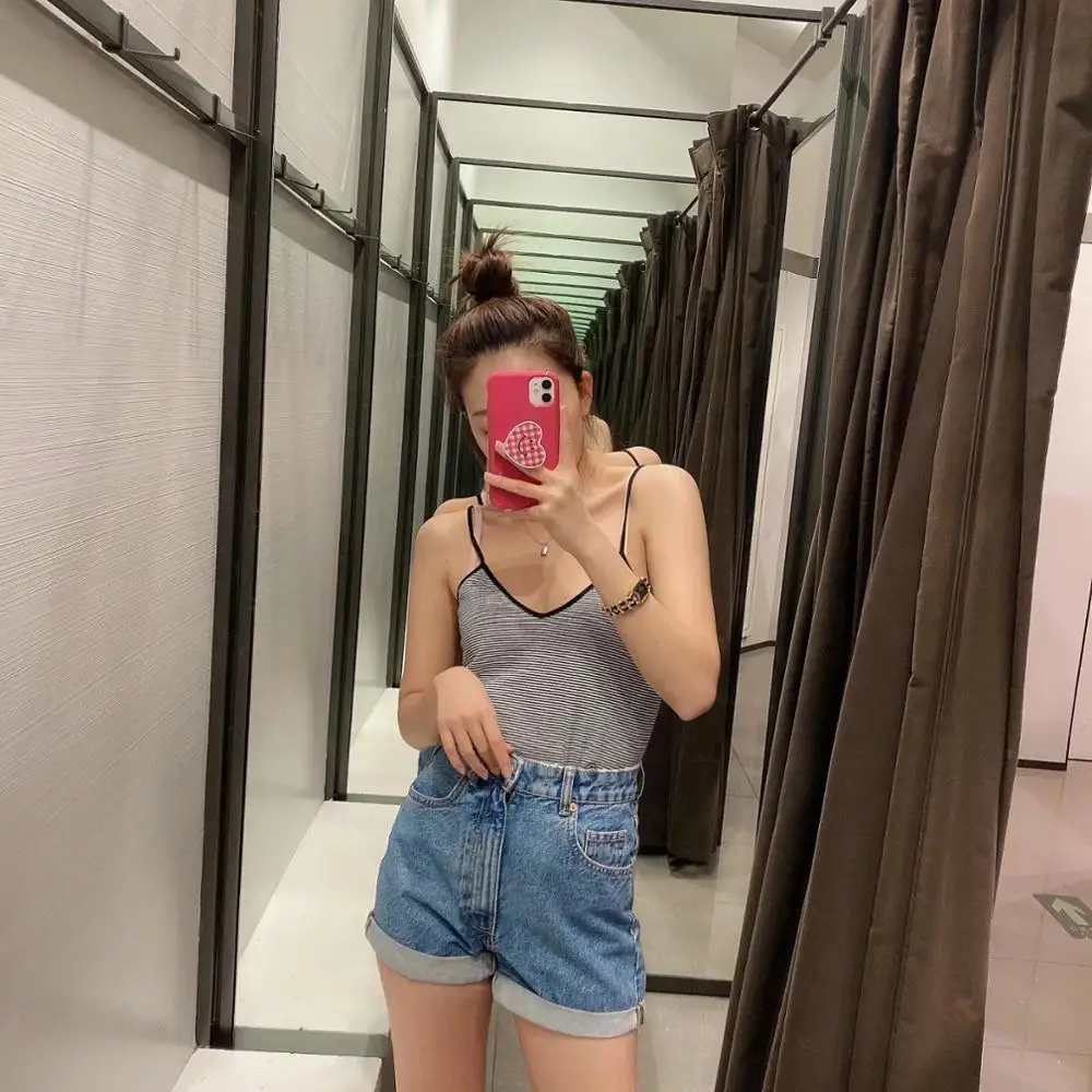 Увядшие джинсовые шорты с высокой талией Женские винтажные повседневные