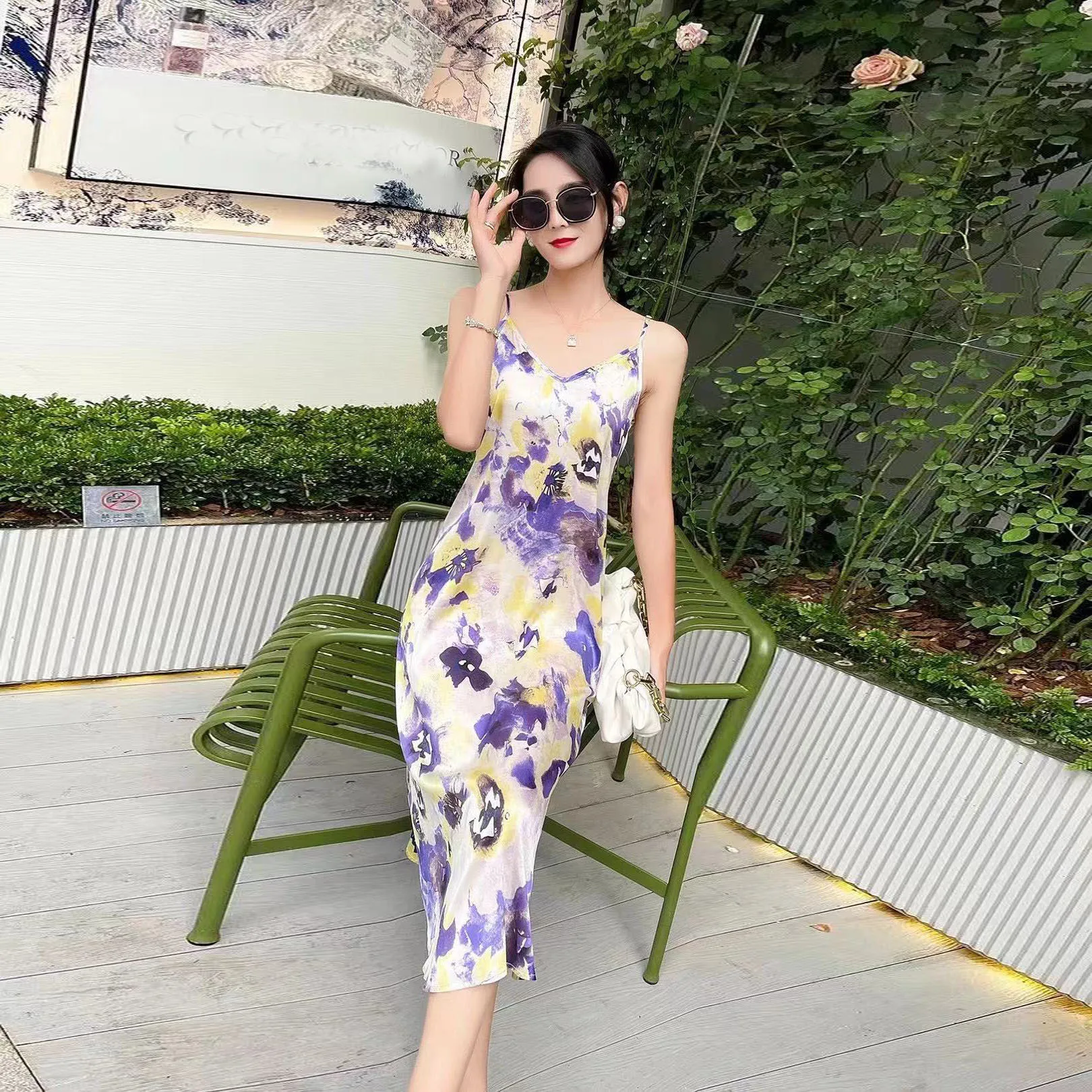 

Silk elastic satin suspender skirt for women's 2021 summer dress