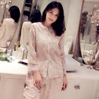 spring autumn floral embroidery silk women 3 pieces pajamas sets sexy lingerie female sexy underwear homewear