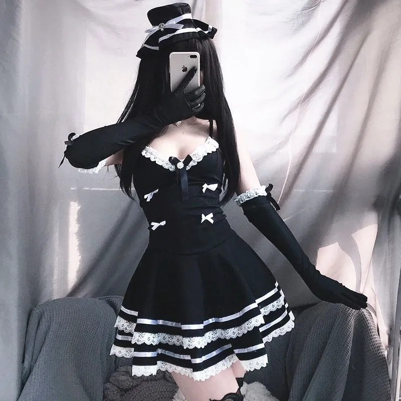 

Sexy Apron Erotic Lolita Maid Cosplay Lingerie Costume Underwear Kawaii Mini Top Devil Roleplay Set Babydoll Bow for Women Anime