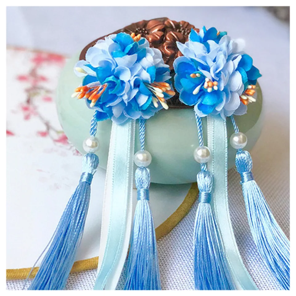 2 шт./компл. милые заколки для волос девочек шелковые цветы искусственные шарики головные уборы кисточки