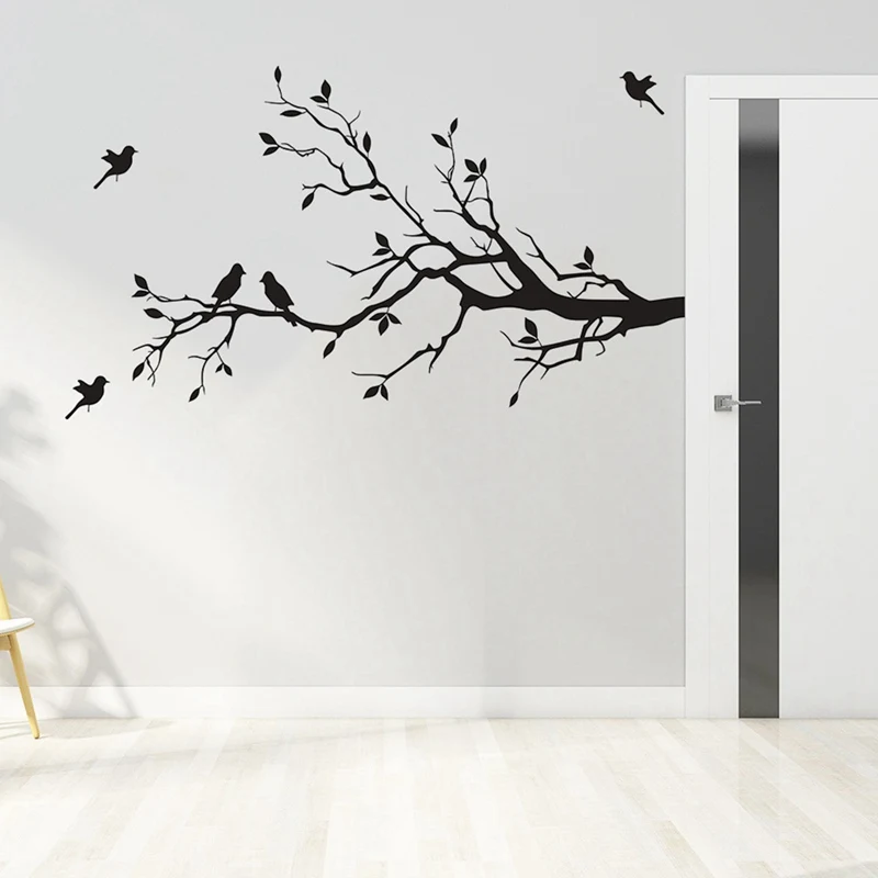 Новый креативный Черный Дерево Птица ПВХ стикер на стену дверь окно уникальная