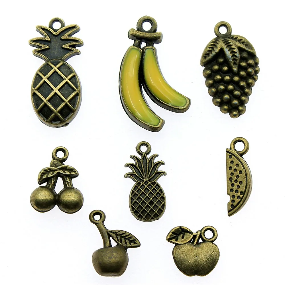 

20pcs Fruit Charms Pendant Antique Bronze Color Banana Pineapple Grape Charm Pendants Jewelry Accessories DIY Fruit Charms