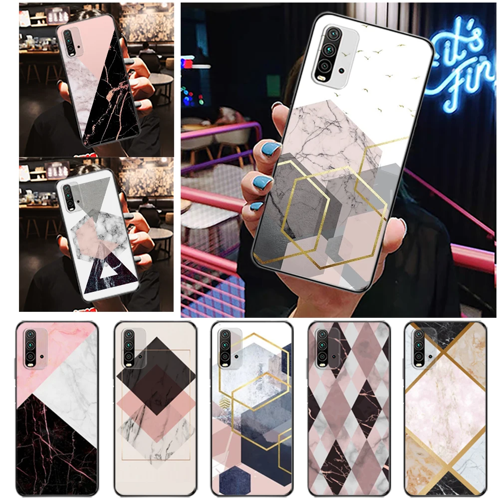 

Plating Geometric Marble Phone Case For Xiaomi Redmi 10X Pro 9i 9AT 9T 9A 9C 9 4G 5G Note 9 9T 9S Pro MAX 5G Back Cover Funda