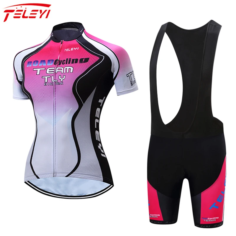 

TELEYI 2021 Women's Cycling Jersey Set Summer Anti-UV Cycling Bicycle Clothing Quick-Dry Mountain Female Bike Clothes Cycling