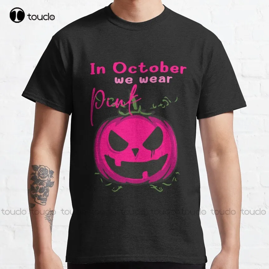 

In October We Wear Pink Pumpkin Plaid Classic T-Shirt Couple Shirts Custom Aldult Teen Unisex Digital Printing Tee Shirt Xs-5Xl