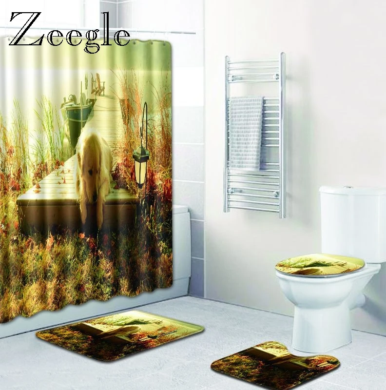 

Zeegle Funny Animal Pattern Anti Slip Bathroom Mat Set Floor Bath Mats Washable Bathroom Toilet Rugs Warm Bathroom Carpet