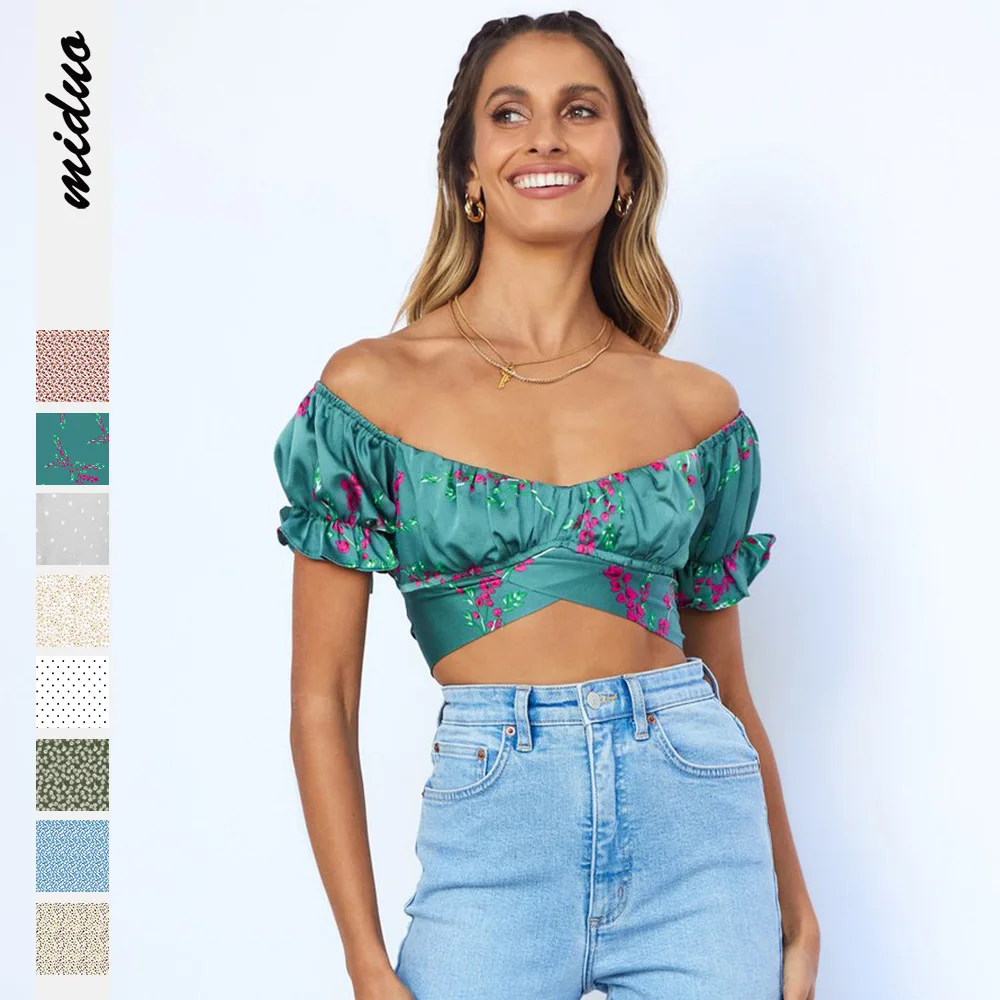 

Summer Women's Blouse Strapless Shirt Sexy Puff Sleeve Top Bowknot Beach Short Sleeve T-shirt Slim Bottoming Shirt