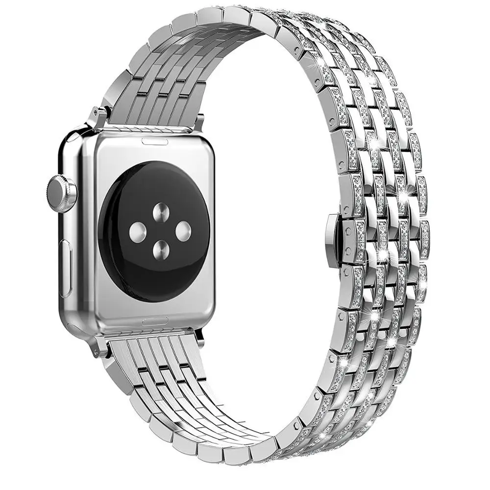 Нержавеющая сталь семь ремней Алмазный ремешок для Apple Watch серии 5 4 3 2 1 42 мм 38 40 44
