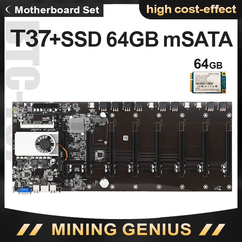 Verkauf Riserless Bergbau Motherboard 8 GPU Bitcoin Crypto Etherum Grafikkarte Abstand 50mm Bergbau Set Mit 64GB MSATA SSD