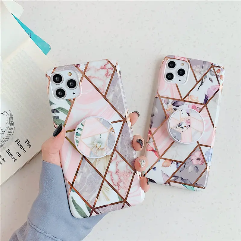 Геометрический мраморный цветок Гальванизированный мягкий чехол для телефона