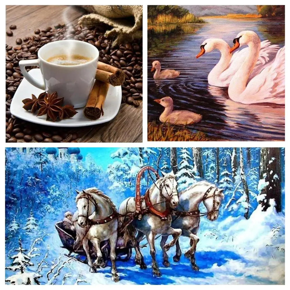 

GATYZTORY 5D алмазная живопись полный квадрат DIY домашний декор мозаика Алмазная вышивка холст кофейные Лебеди лошади 3 шт. в комплекте