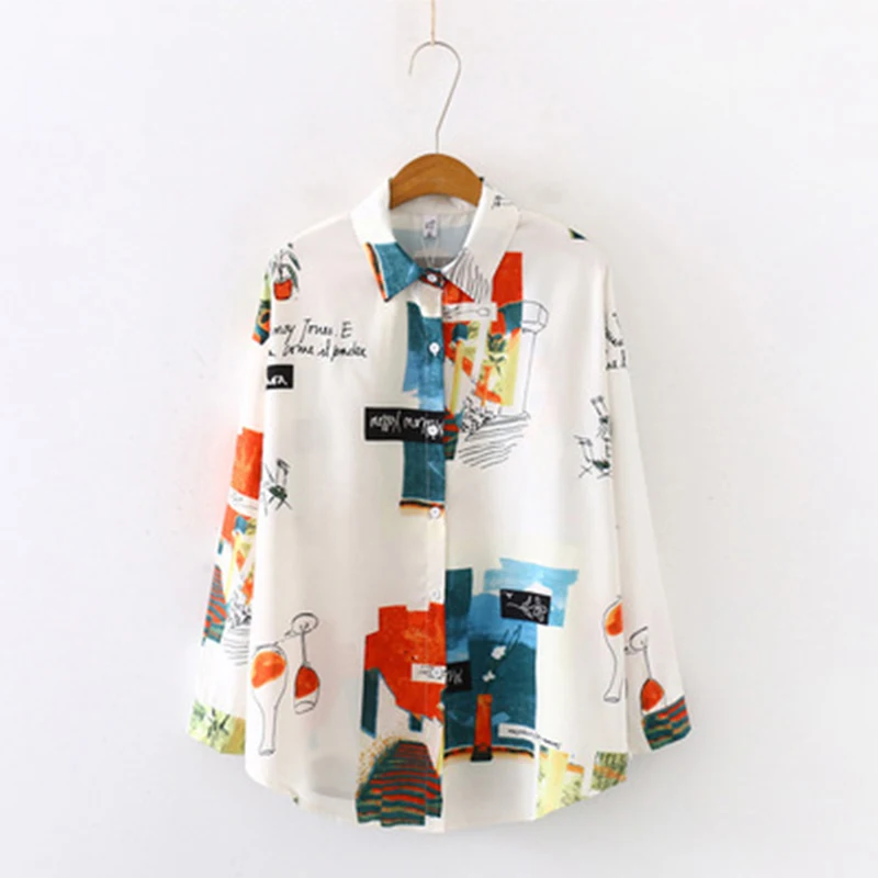 

traf za Women 2021 Loose Printed Shirt Long Sleeve blouse trf dupe mujer blusa zevity Chemise vetement zaraes Female симпл димпл