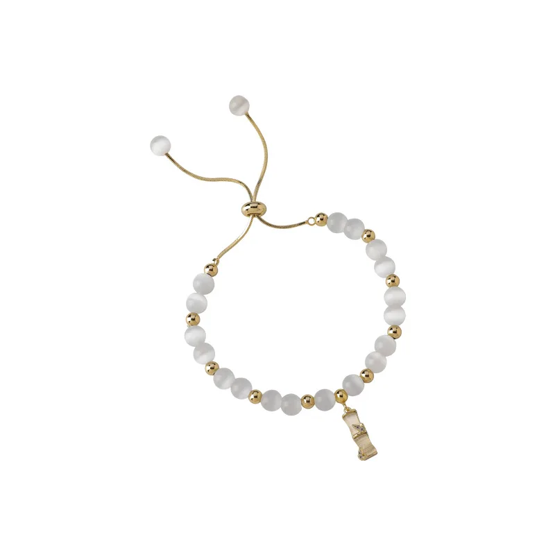

LOVOACC Elegant Beaded Shiny Opal Charm Bracelet for Women Ladies Gold Color Beads Bamboo Joint Adjusting Bracelets Accessories