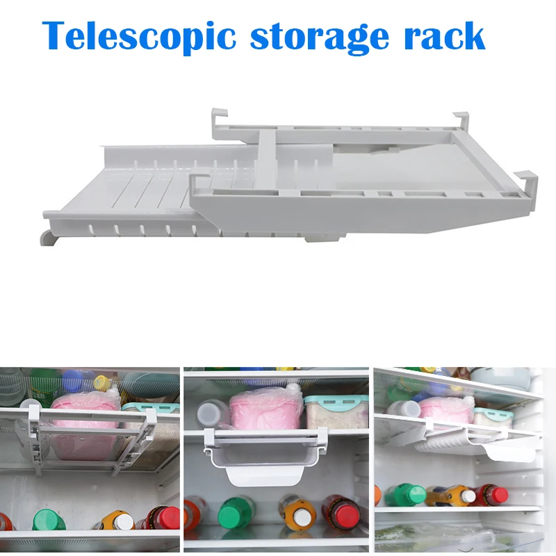 

Organizer for Refrigerator Telescopic Storage Rack Household Storage Bag Rail Rack Punch-Free Hanging Rack