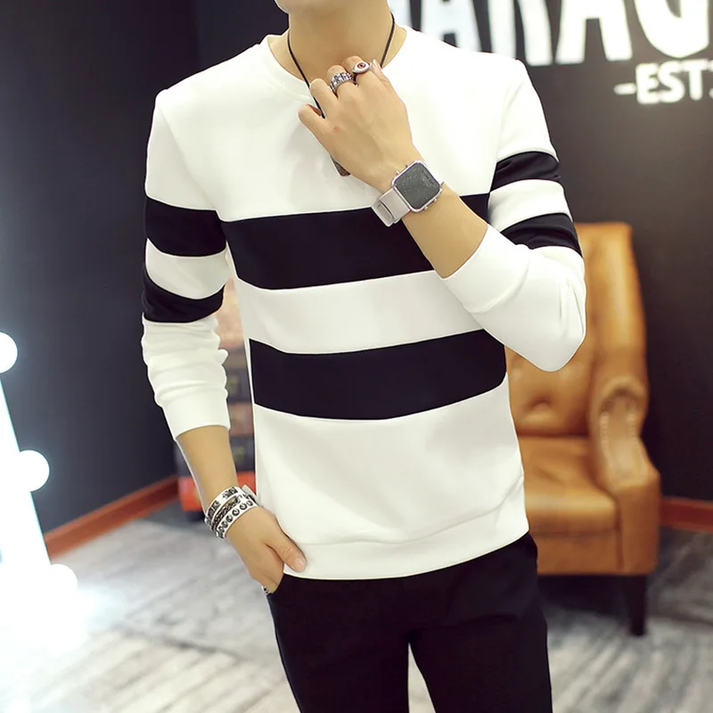 

Men's long sleeve T-shirt spring 2021 new Korean slim striped top students' personality factory direct sales