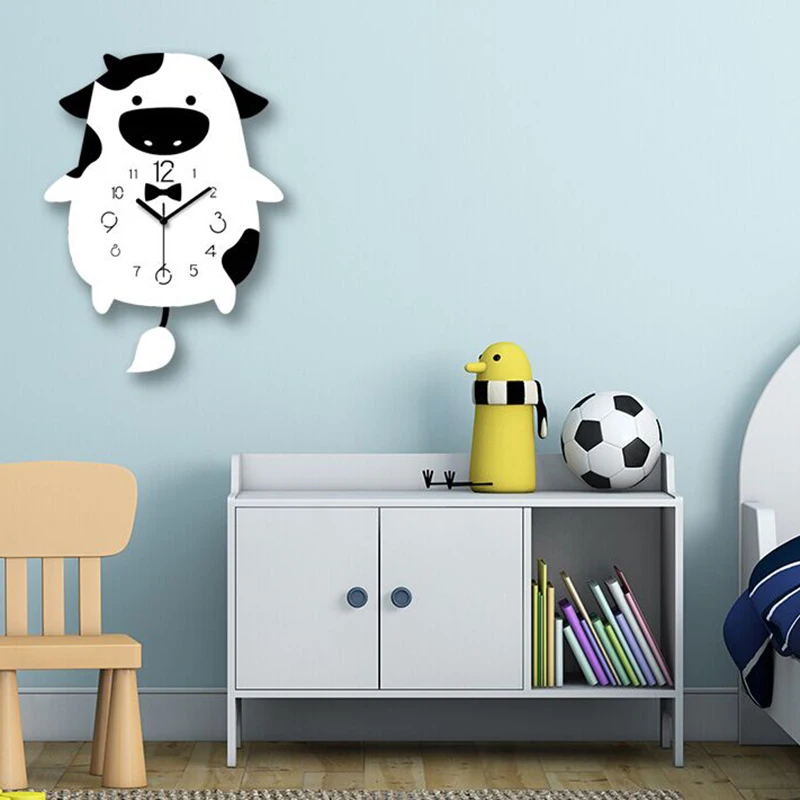Одежда с принтом милой коровы Качели настенные часы современный дизайн моды