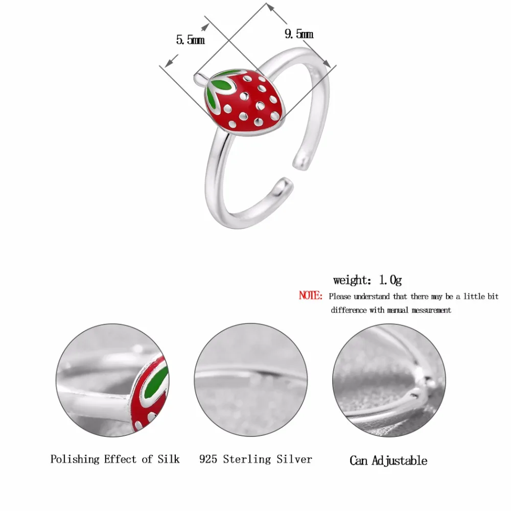 Милые кольца с клубникой модные открытыми пальцами регулируемые модное милое