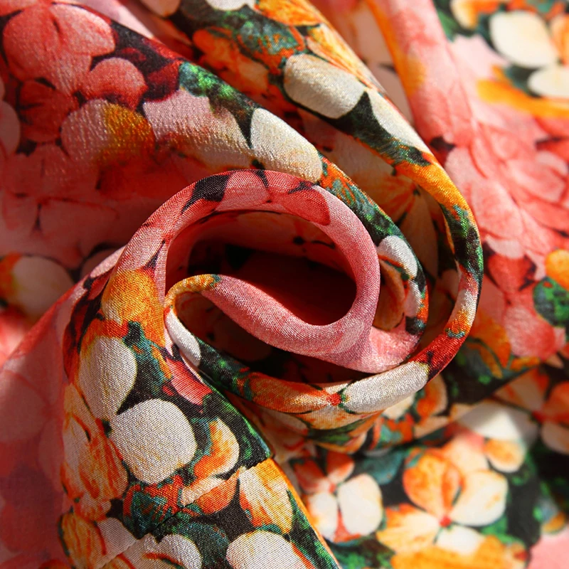 

Summer Women Party Dresses Elegant O-neck Short Sleeve High Waist Ruffles 100% Pure Real Silk Lady Floral Print Mermaid Dress