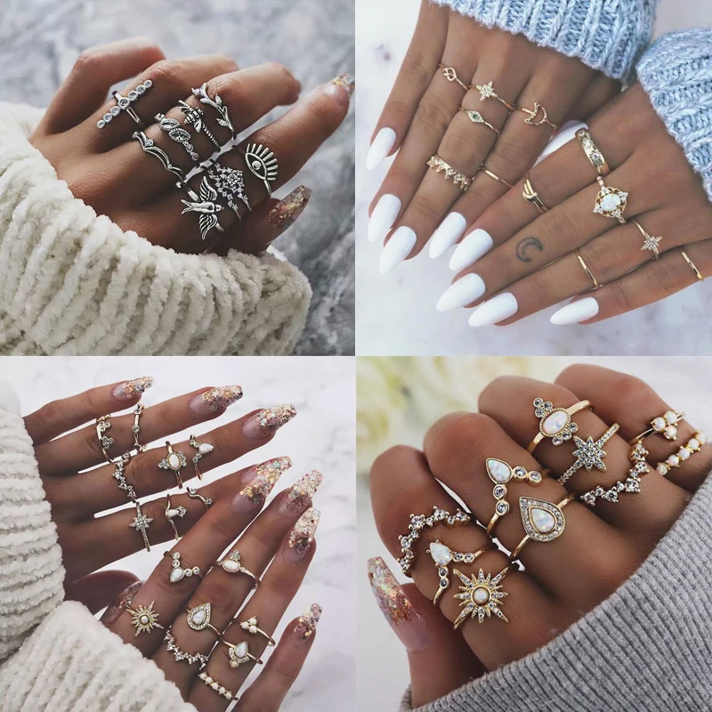 GTQ 6 Стиль винтажная богемная опал костяшки Совместное набор колец для женщин