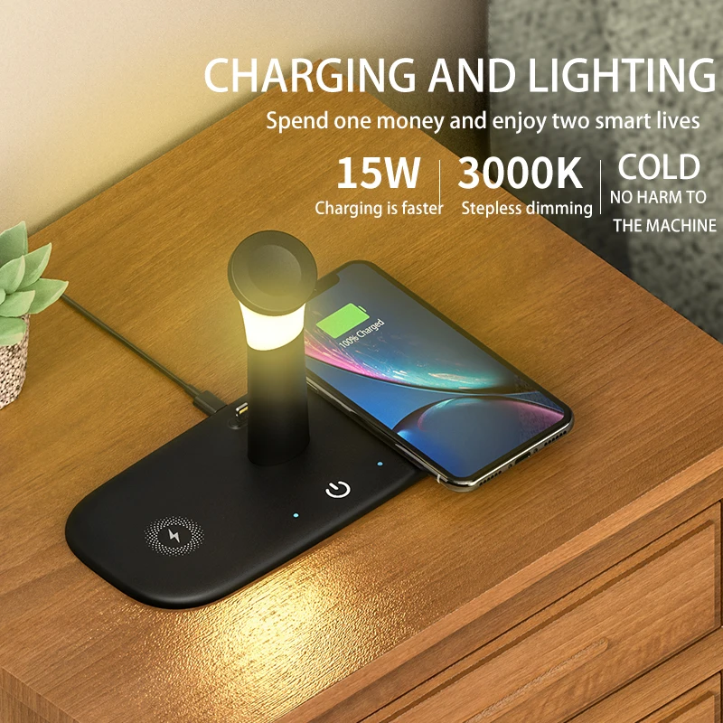 

5 in 1 wireless chargers for iphone 12 pro 11 samguns huawei night light magnetic wireless charging for airpods pro iwatch