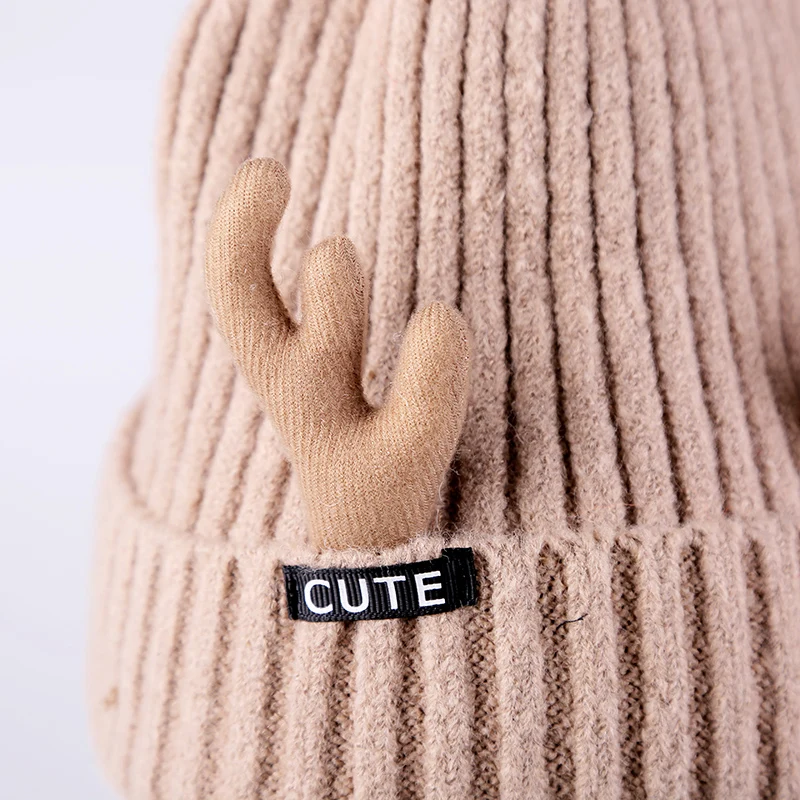 Новинка 2019 оленьи рога Женская Зимняя шерстяная шапка ins корейские теплые