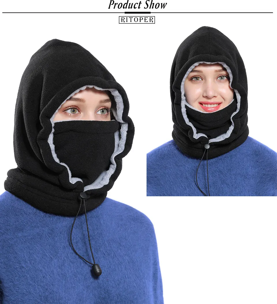 RITOPER женские ветроустойчивый сноуборд Skullies Face Beanies мужские утолщенные Балаклавы флисовые зимние шапки головной убор теплая шапка для сноубординга