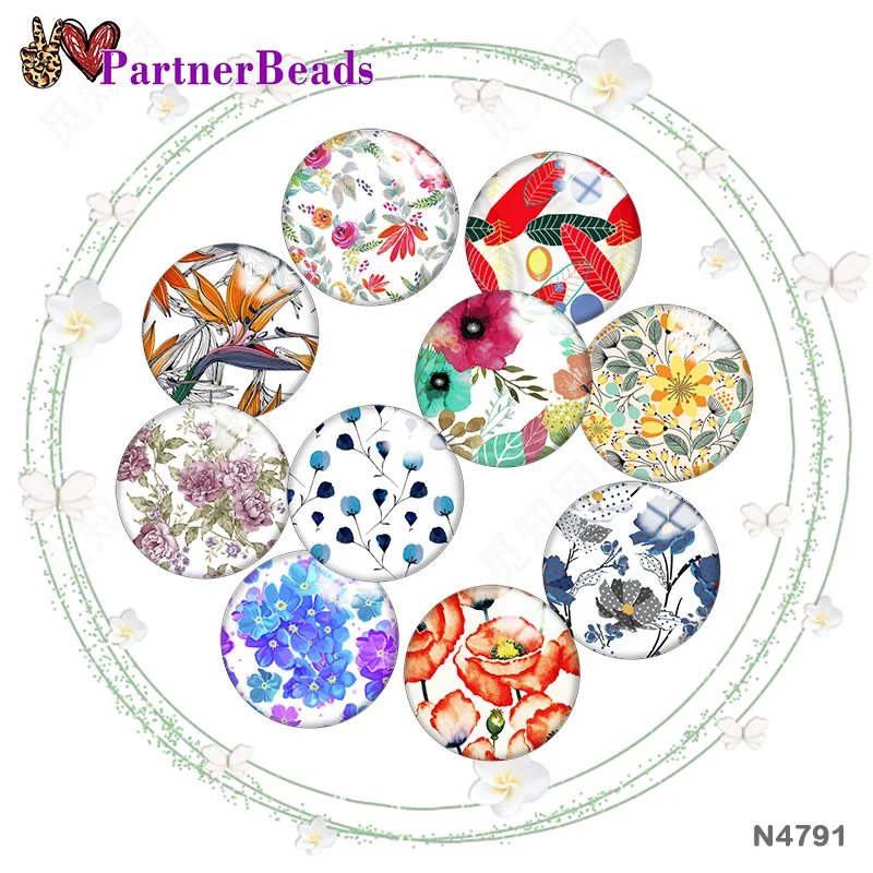 

Flower pattern 12mm//18mm/20mm/25mm Round photo glass cabochon demo flat back Making findings PartnerBeads N4791