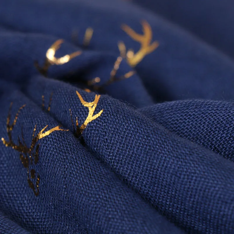 Новинка хлопковый и льняной шарф с бронзовым рисунком оленя Солнцезащитная шаль