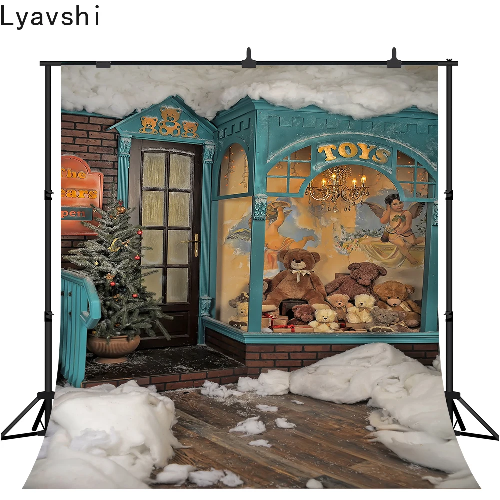 

Фотофоны Lyavshi, магазин игрушек, снежные Рождественские елки, кирпичные окна, дом, деревянный пол, фон для фотостудии, реквизит