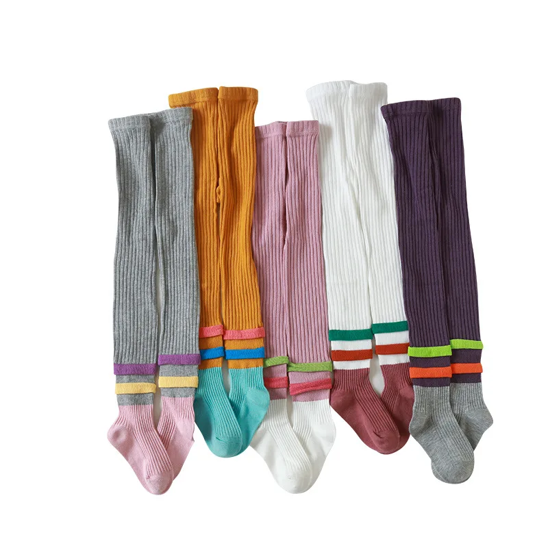 

pudcoco Baby Girls' Knit Tight Pantyhose Stocking Contrast Color Cute Warm Pantyhose for Spring Autumn and Winter 1-8 Years