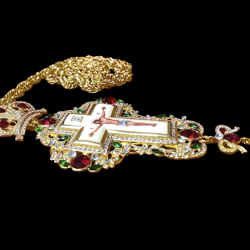 Православный крест нагрудный эмаль Иисус священник церковное ожерелье цепочка