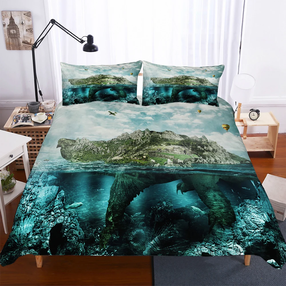 Постельное белье Комплект постельного белья с 3d рисунком черепахи цвет морской