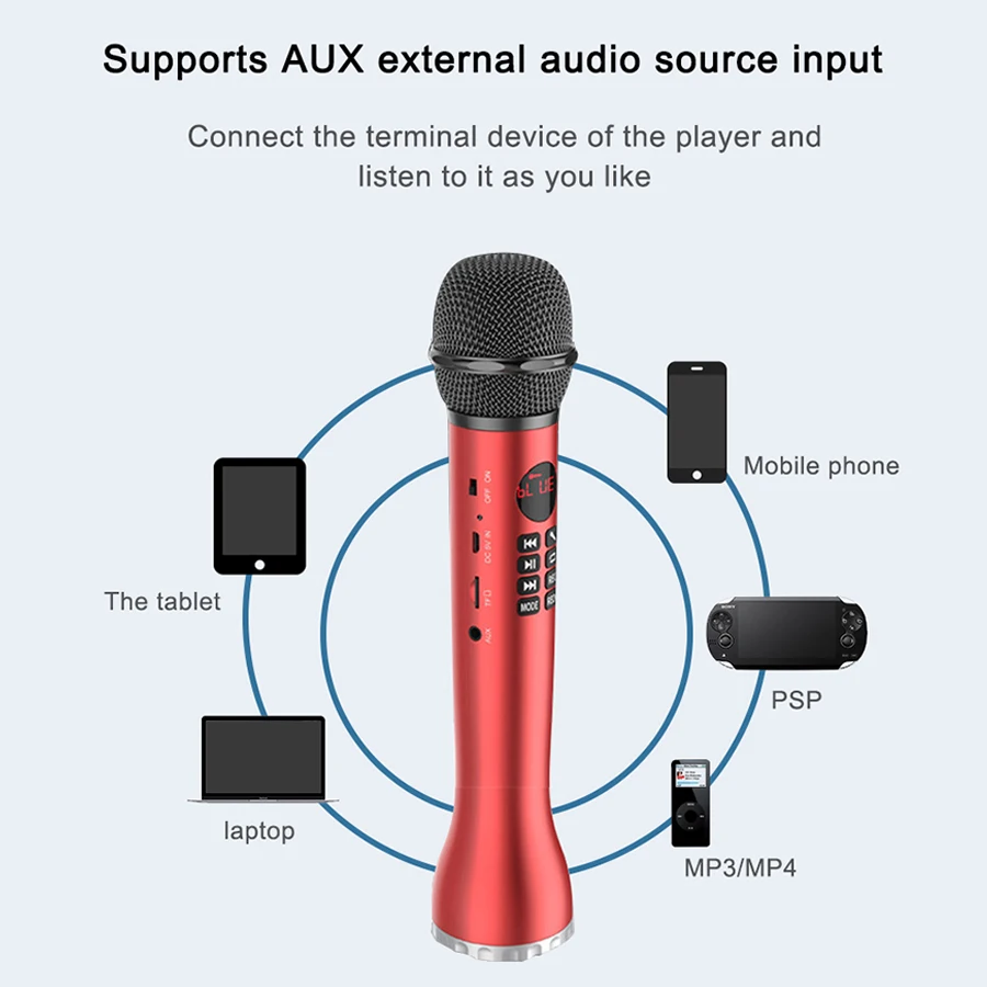 Внешний беспроводной микрофон для караоке с поддержкой Bluetooth и аудио