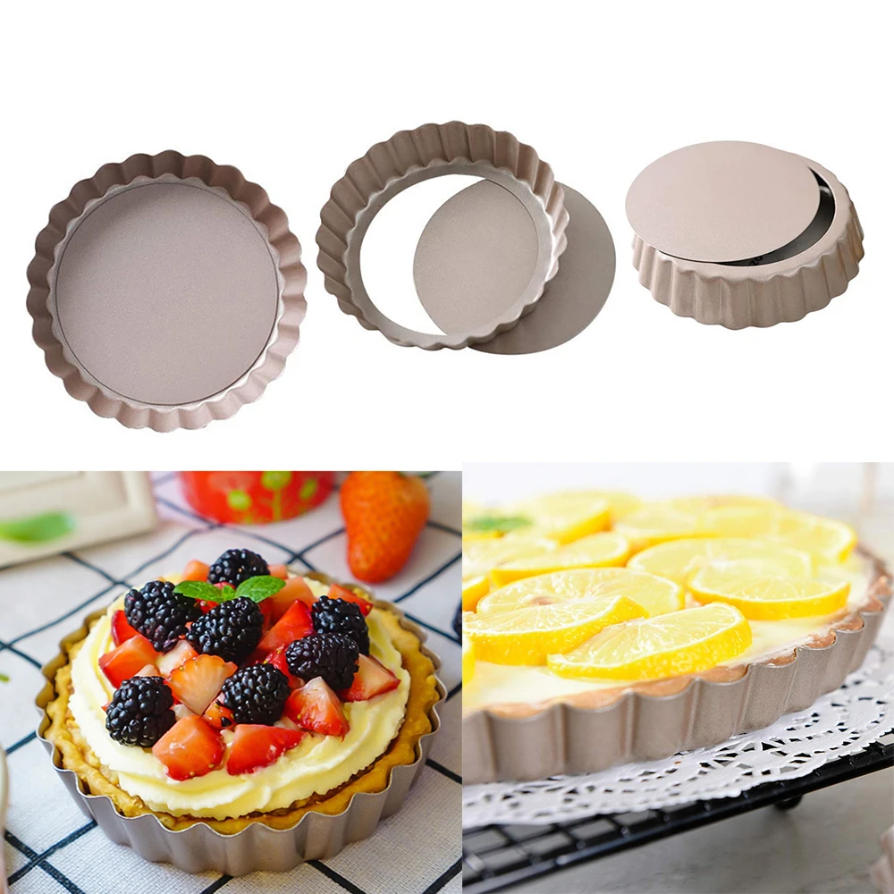 

4pcs 4Inch Nonstick Removable Bottom Mini Tart Pan Pizza Baking Tray Mould Quiche Pans Cake Mold Mini Tart And Cheese Cake Pan