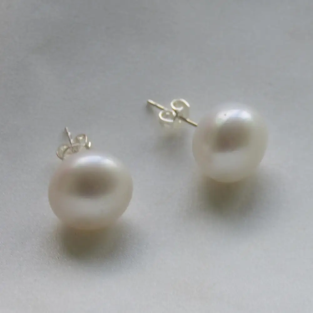 Huge pearl 13-14mm White freshwater stud earring for women | Украшения и аксессуары