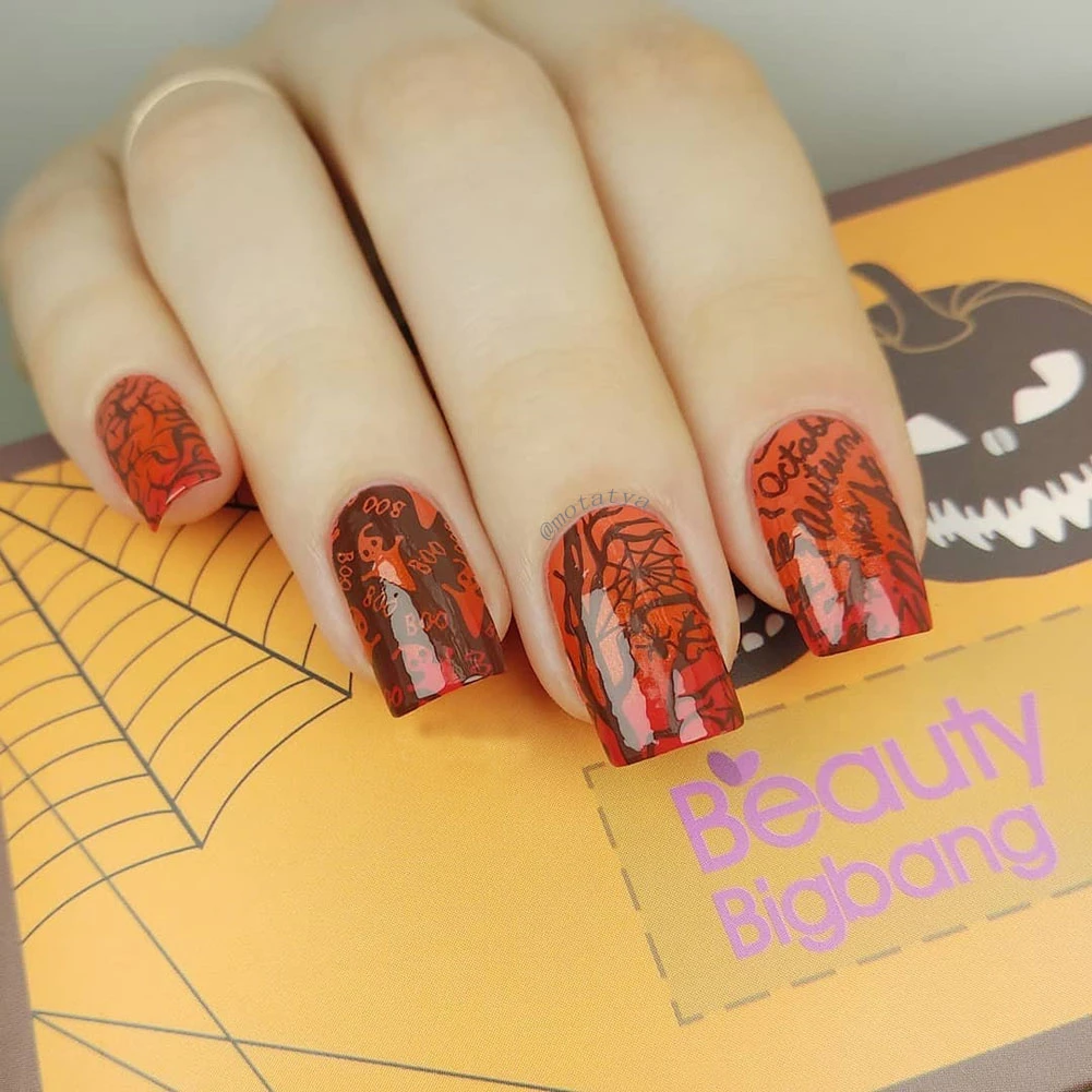 Пластина для стемпинга ногтей с изображением тыквы ведьмы Хэллоуина паука