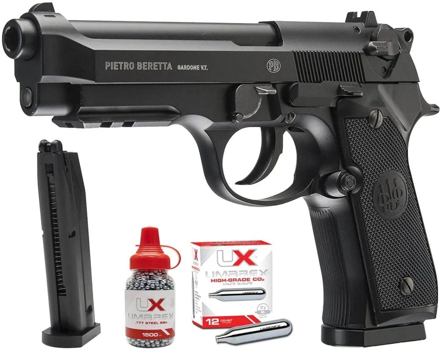 

Umarex Beretta Fully Licensed 92A1 CO2 Full Metal Semi/Full Autopistola de chumbinho W/Free 1500 .177 BB Gun Metal Wall Plate