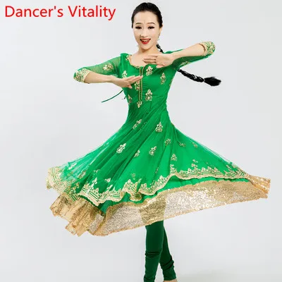 Dress Pnats Veil Для женщин Взрослый Индийские танцы вышитые двухслойный платье с большим подолом штаны с фатиновой Юбкой Костюм для восточного танца Костюм для сценических выступлений костюм - Цвет: Dress Pnats Veil